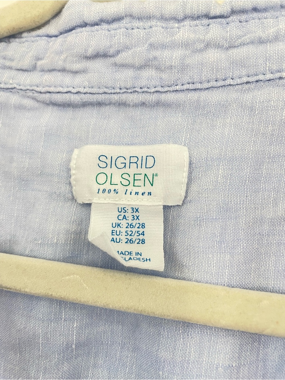 SIGRID OLSEN Linen Shirt 3X Light Blue Button Front Roll Tab Sleeve Coastal Top - Picture 4 of 5